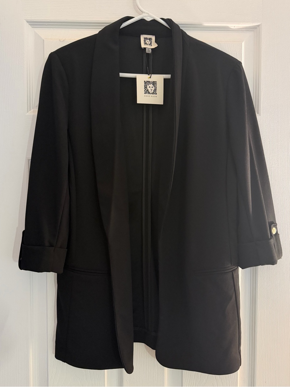 NWT Anne Klein Black Open-Front Draped Blazer Jacket